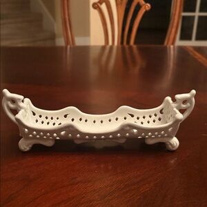Vintage Ceramic Asian Flatware holder reticulated dragon handles